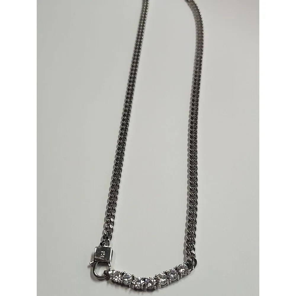 Sterling Silver Plated Chain Necklace with Crystal Accents